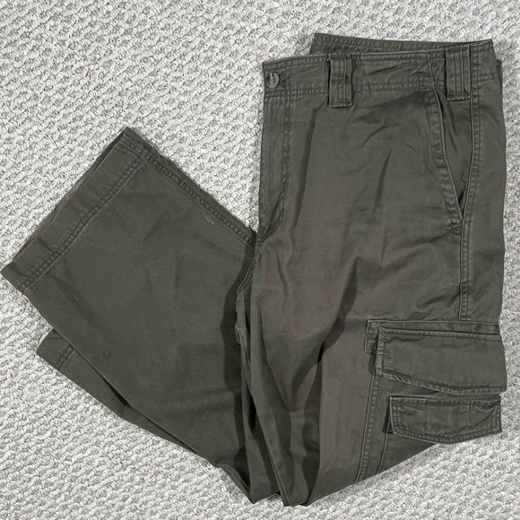 Eddie Bauer Mens Heavyweight Cotton Cargo Pants Military Work Green Size 40x30